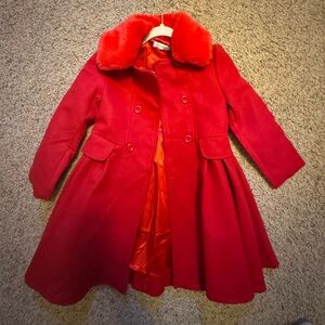 Chic Kids Red Pea Coat with Faux Fur Collar